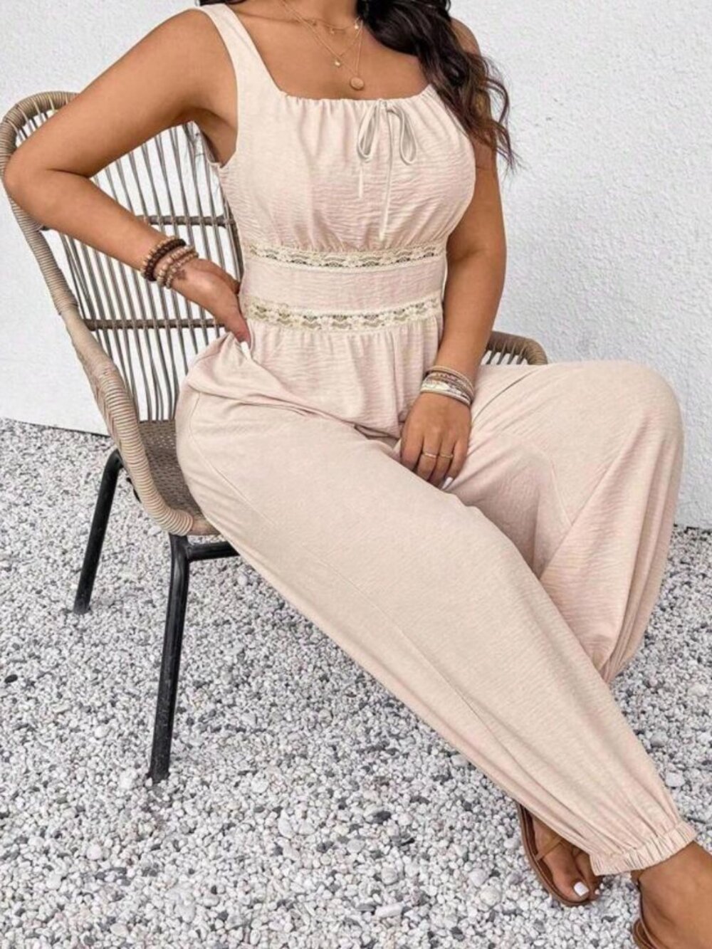 Harem Balloon Pant Jumpsuit | Boho | Neutral Beige | 54” Length | Like New